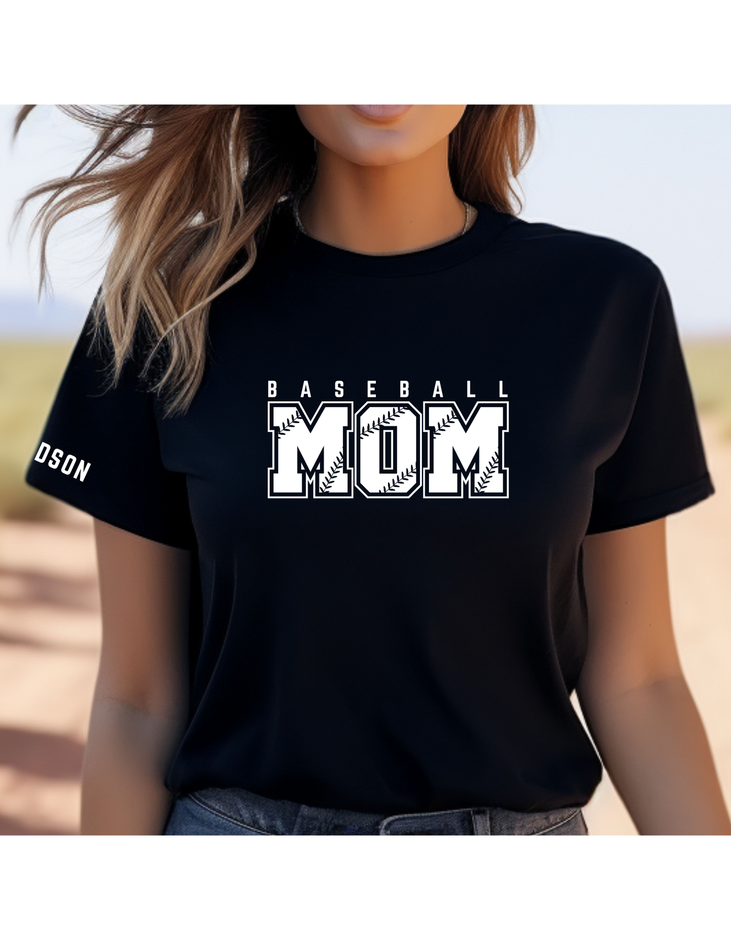 Baseball Mom T-Shirt | Custom Name on Sleeve | Adult Unisex Sizing