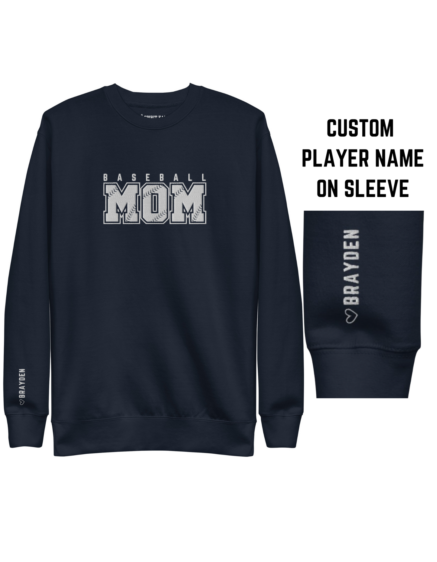 Baseball Mom | Embroidered Crewneck | Custom Player Name