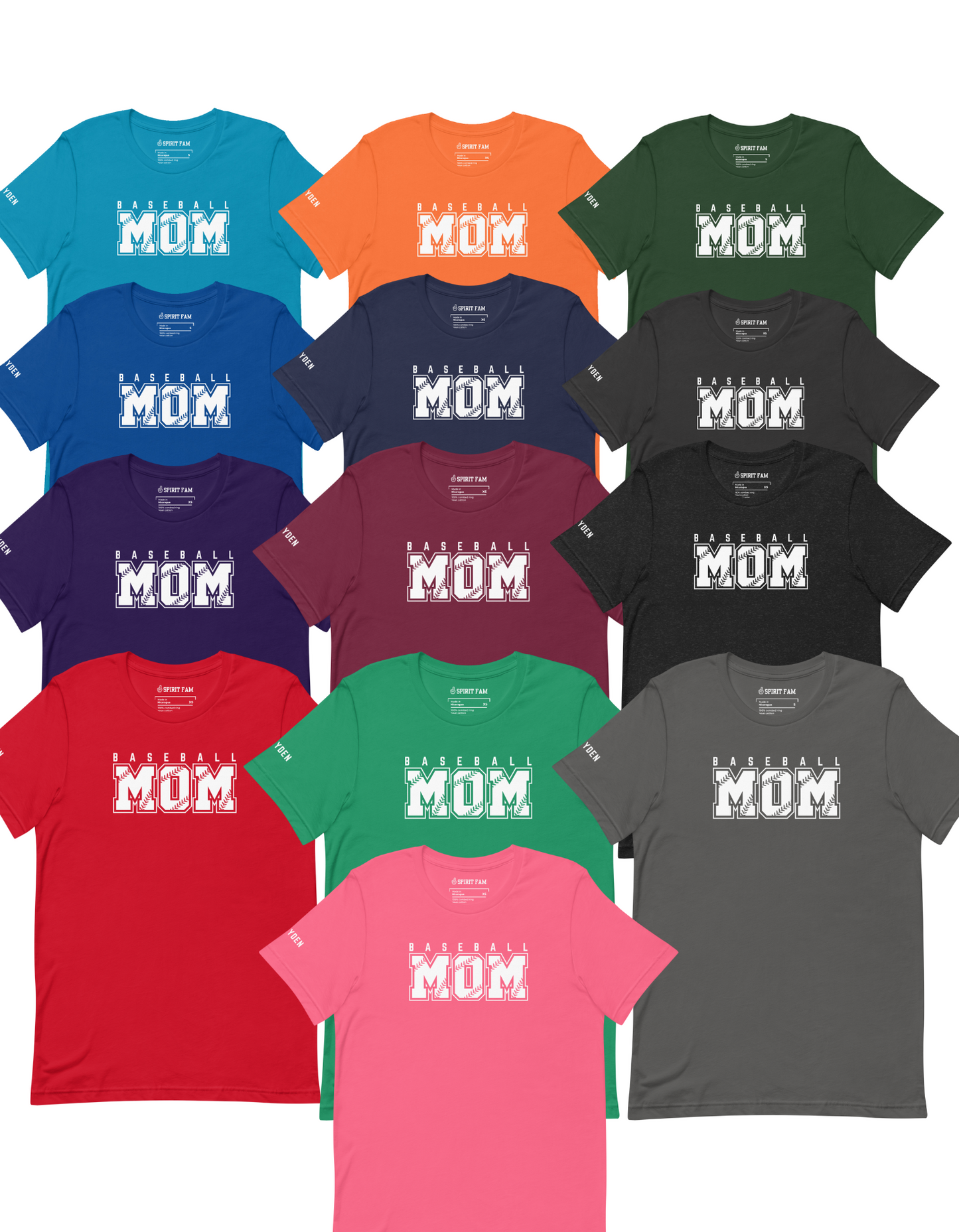 Baseball Mom T-Shirt | Custom Name on Sleeve | Adult Unisex Sizing