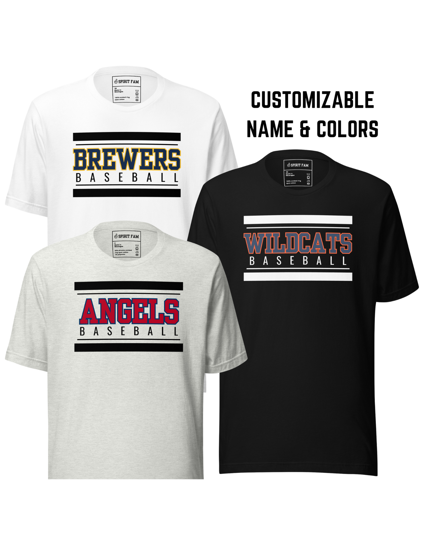 Baseball Team Shirt | Custom Team Name and Colors | Stripe Design | Adult Unisex Sizing