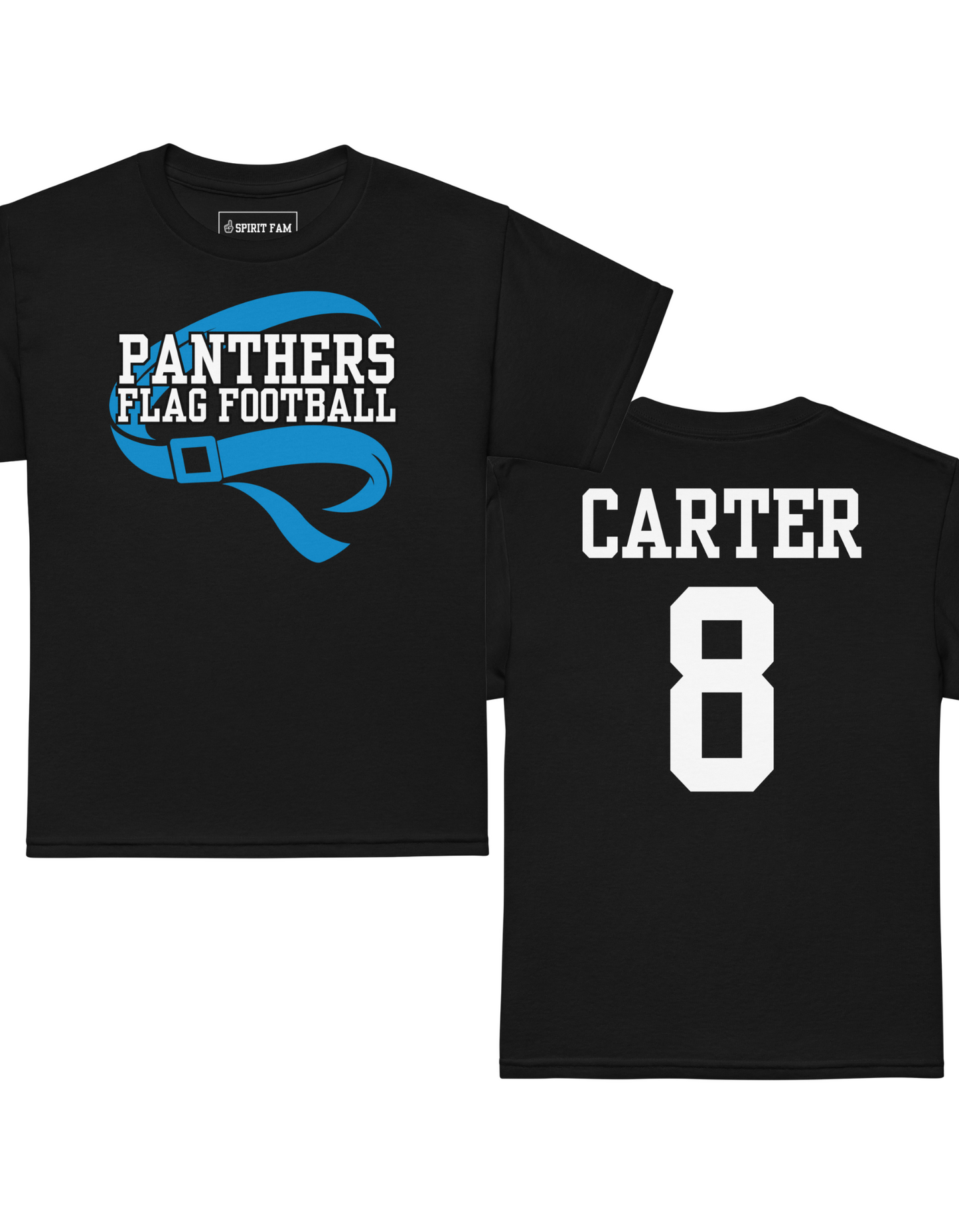 Panthers Flag Football Shirt | Flag Belt Front | Custom Name Back | YOUTH Unisex Sizing