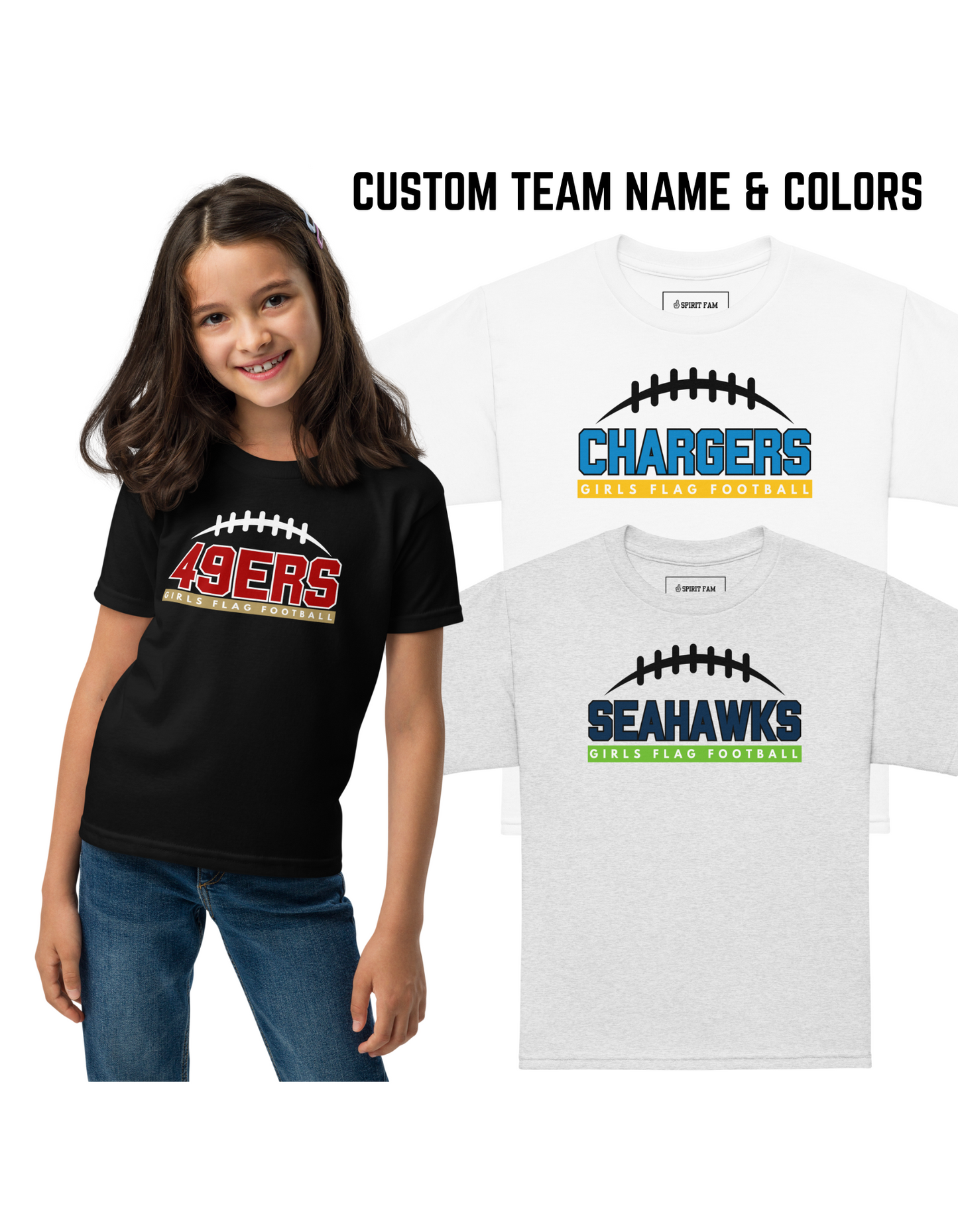 Girls Flag Football Shirt | Custom Team and Colors | Youth Unisex Sizing