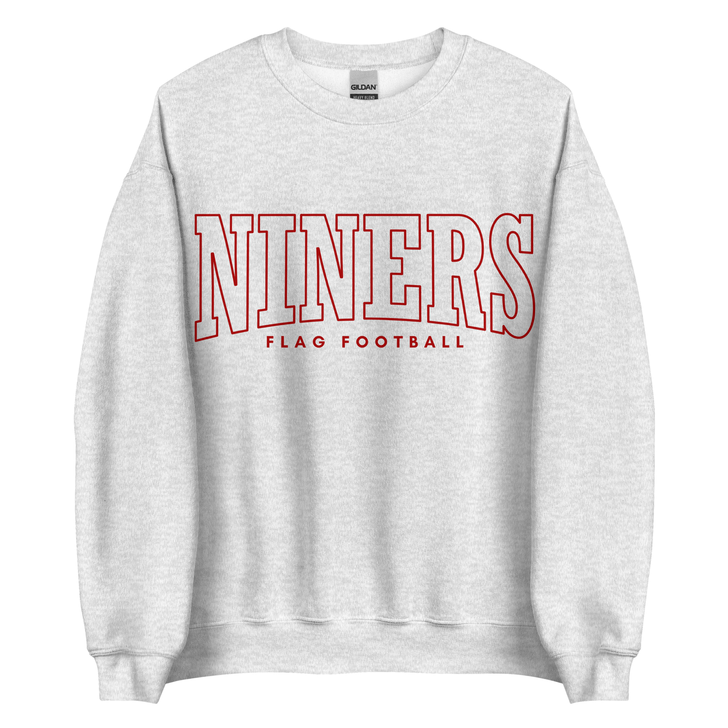 Niners Flag Football Crewneck Sweatshirt | Collegiate Style Front Design | ADULT Unisex Sizing