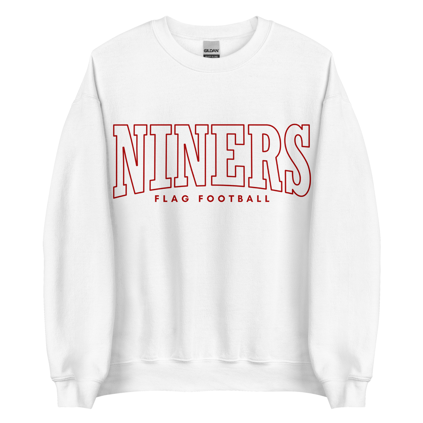 Niners Flag Football Crewneck Sweatshirt | Collegiate Style Front Design | ADULT Unisex Sizing