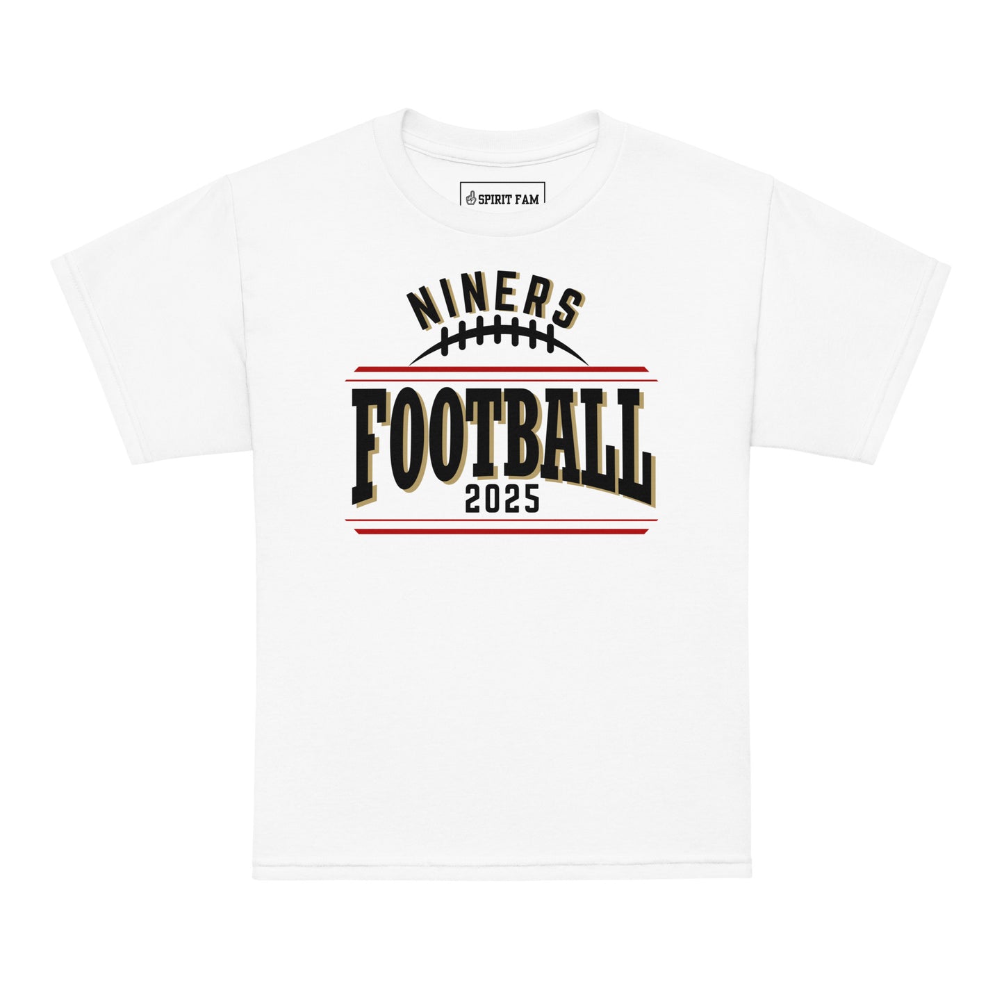 Niners Flag Football Shirt | Bold Text Front Design | Custom Name Back | YOUTH Unisex Sizing
