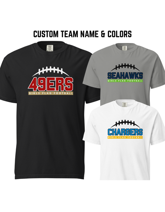 Girls Flag Football Shirt | Custom Team and Colors | Adult Unisex Sizing