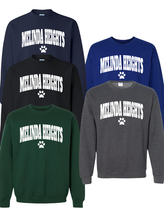 Melinda Heights Crewneck Sweatshirt | Collegiate Paw Print Design | YOUTH Unisex Sizing