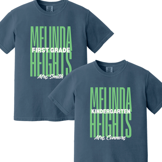 Melinda Heights Teacher Grade Level Shirt | Customizable Name and Grade | Comfort Colors Midnight