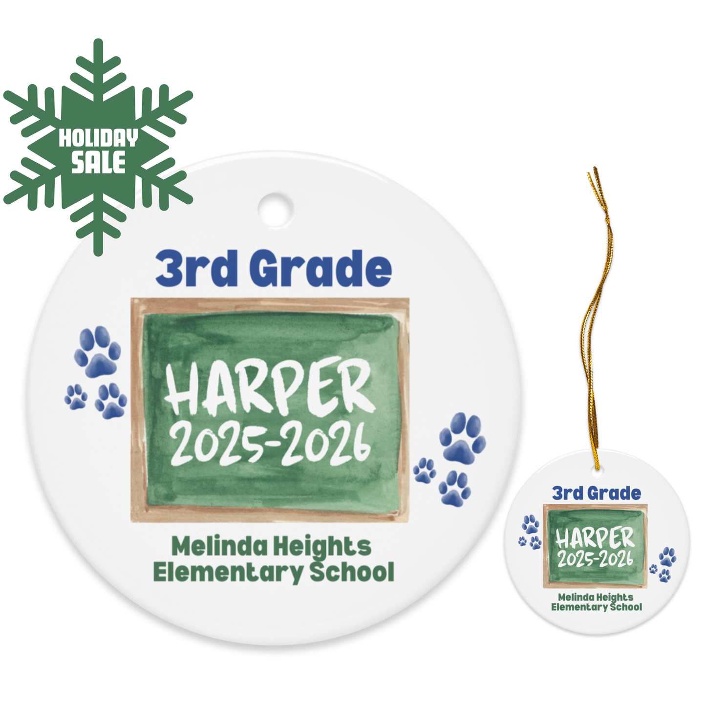 Melinda Heights Custom School Year Ornament | Chalkboard Design