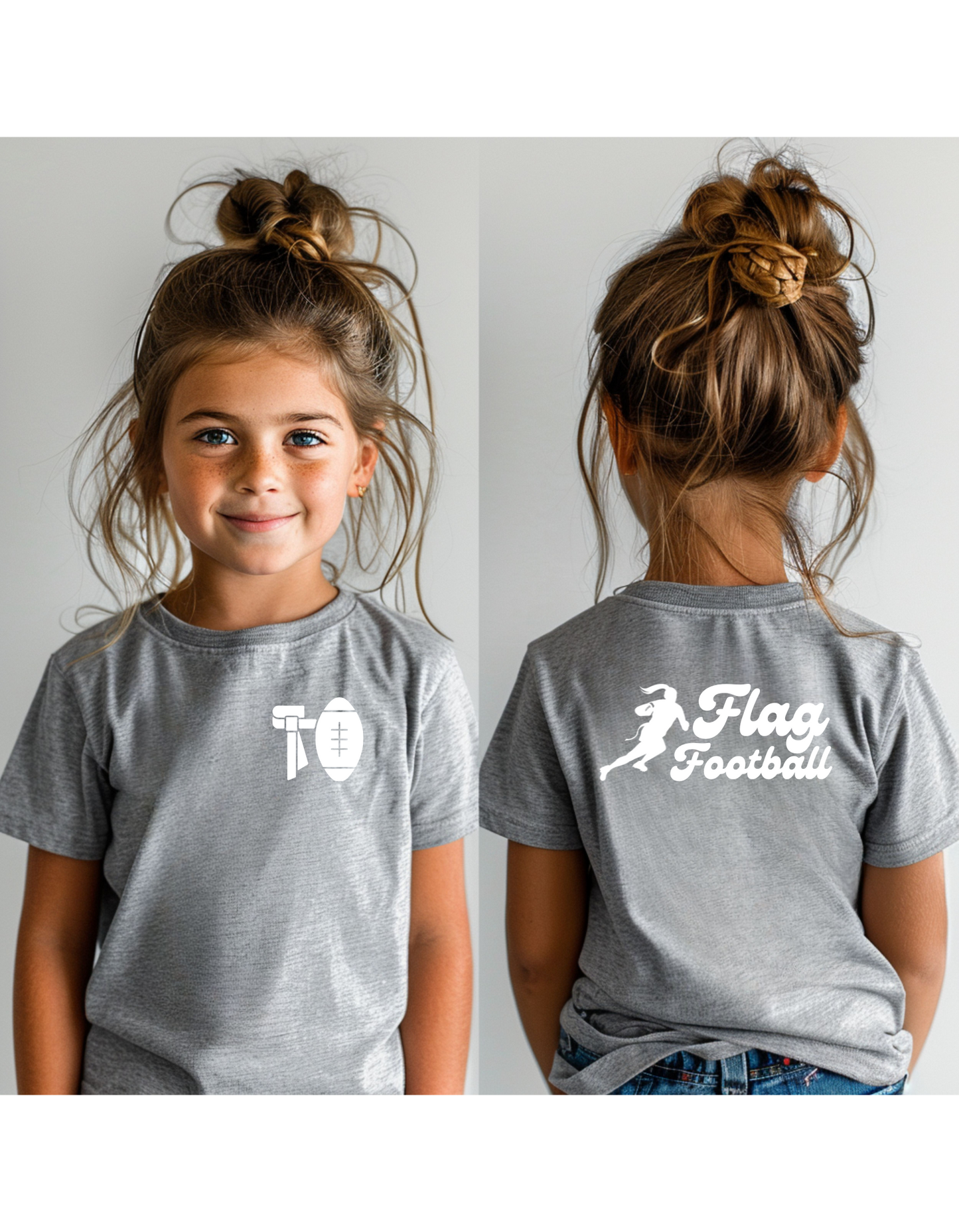 Girls Flag Football Shirt | Retro Font Back Design | Youth Unisex Tee