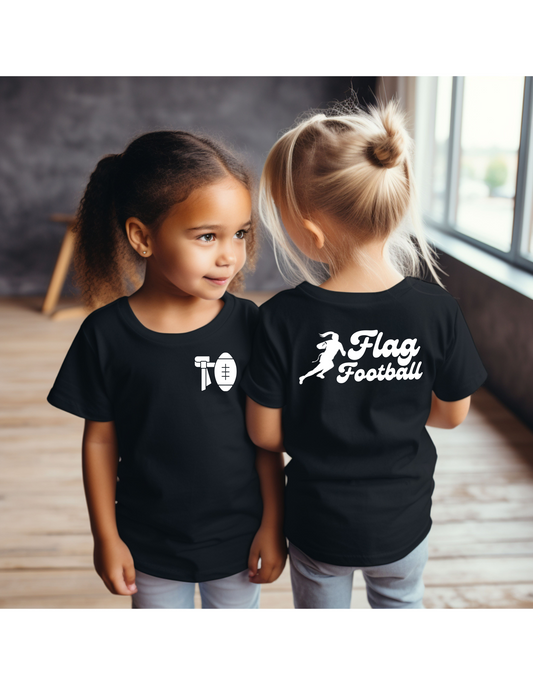 Girls Flag Football Shirt | Retro Font Back Design | Youth Unisex Tee