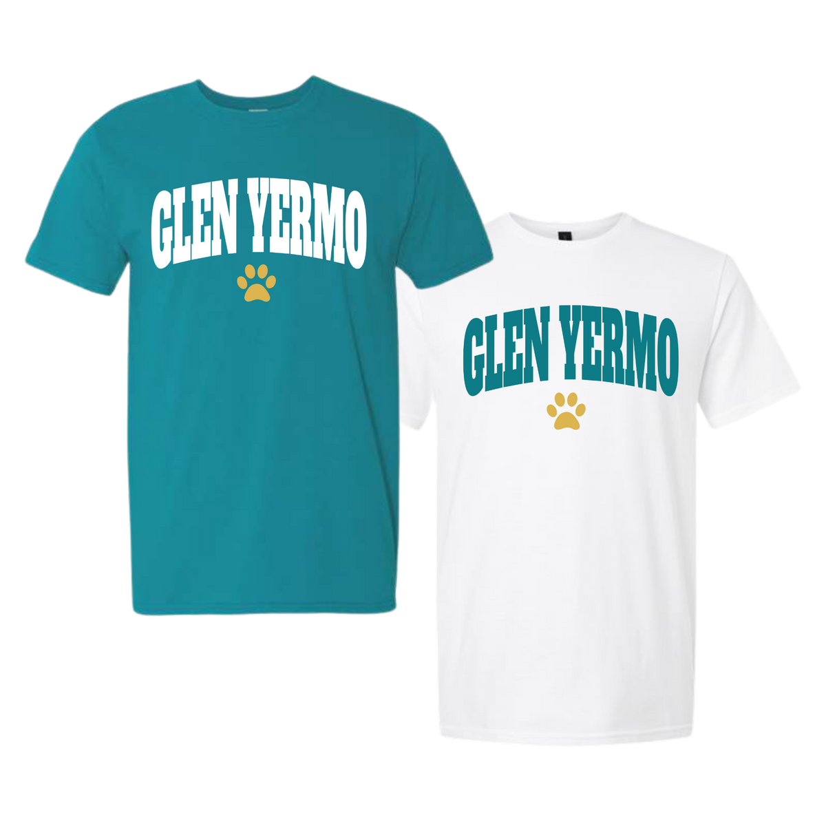 Glen Yermo Shirt | Collegiate Text with Paw Print | Adult Unisex Sizing