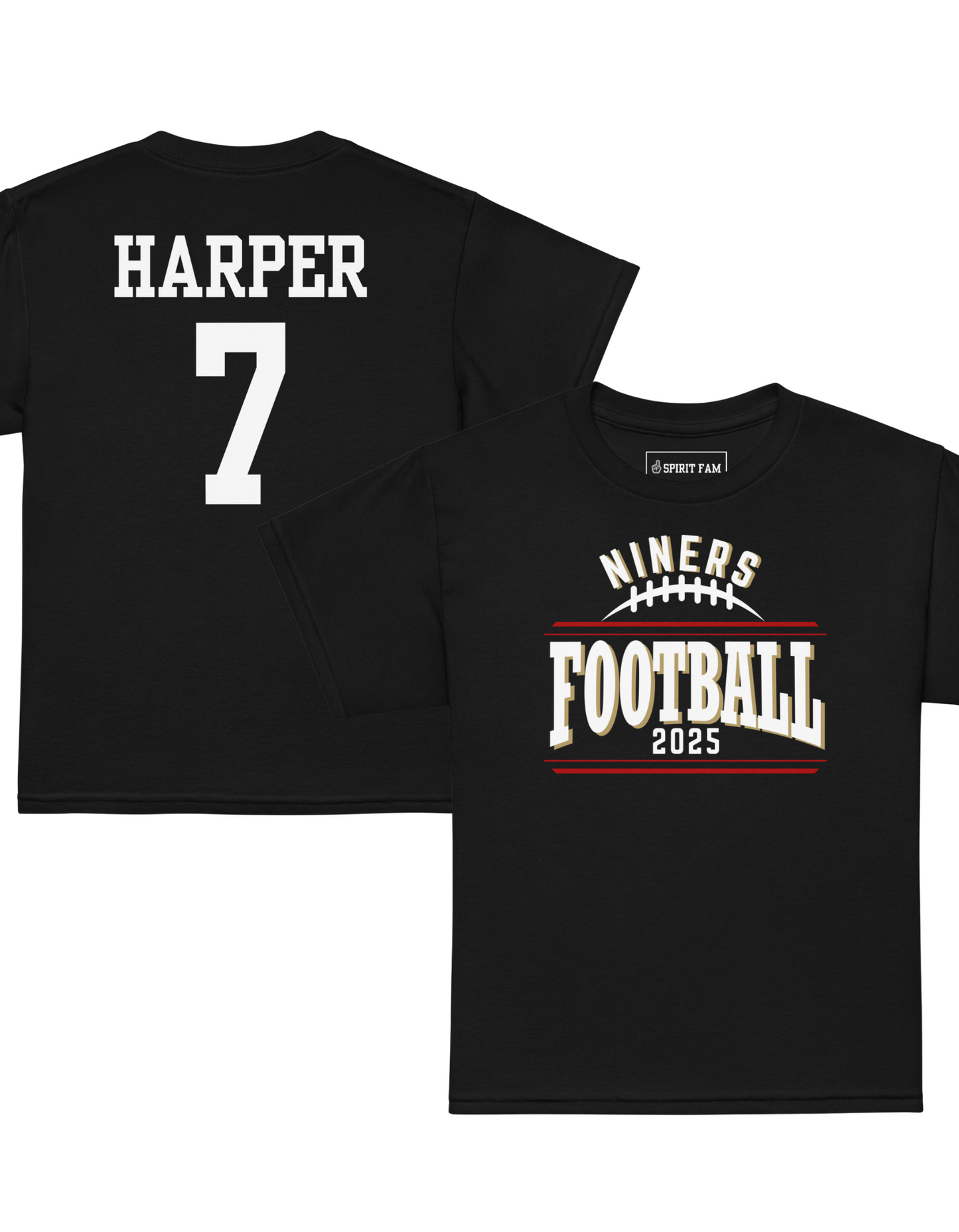 Niners Flag Football Shirt | Bold Text Front Design | Custom Name Back | YOUTH Unisex Sizing