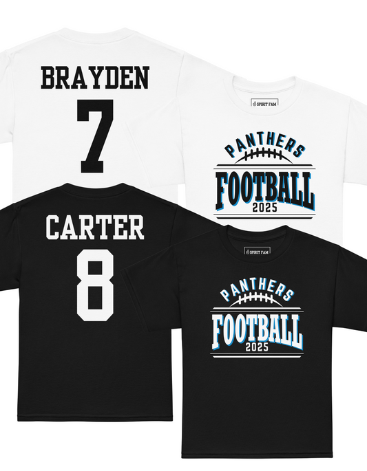 Panthers Flag Football Shirt | Bold Text Front Design | Custom Name Back | YOUTH Unisex Sizing