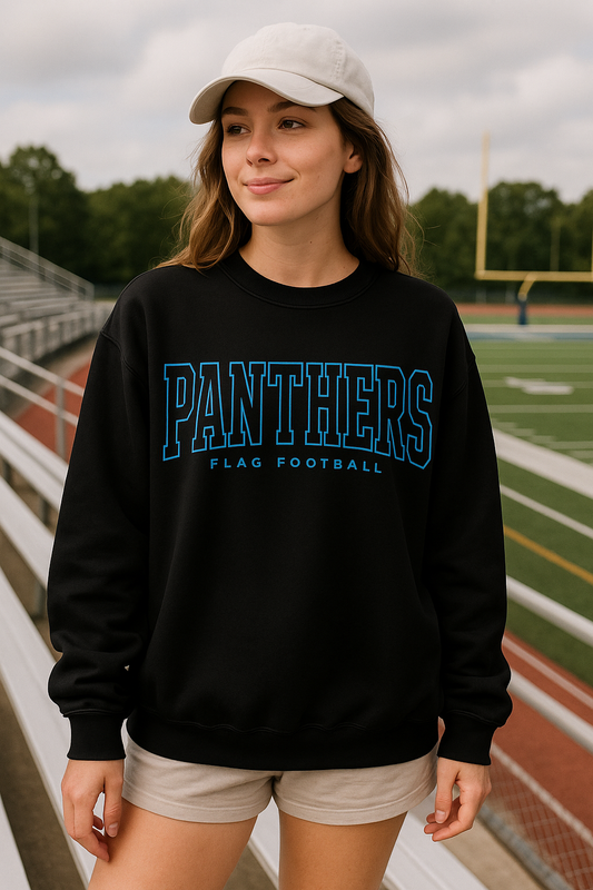 Panthers Flag Football Crewneck Sweatshirt | Collegiate Style Front Design | ADULT Unisex Sizing