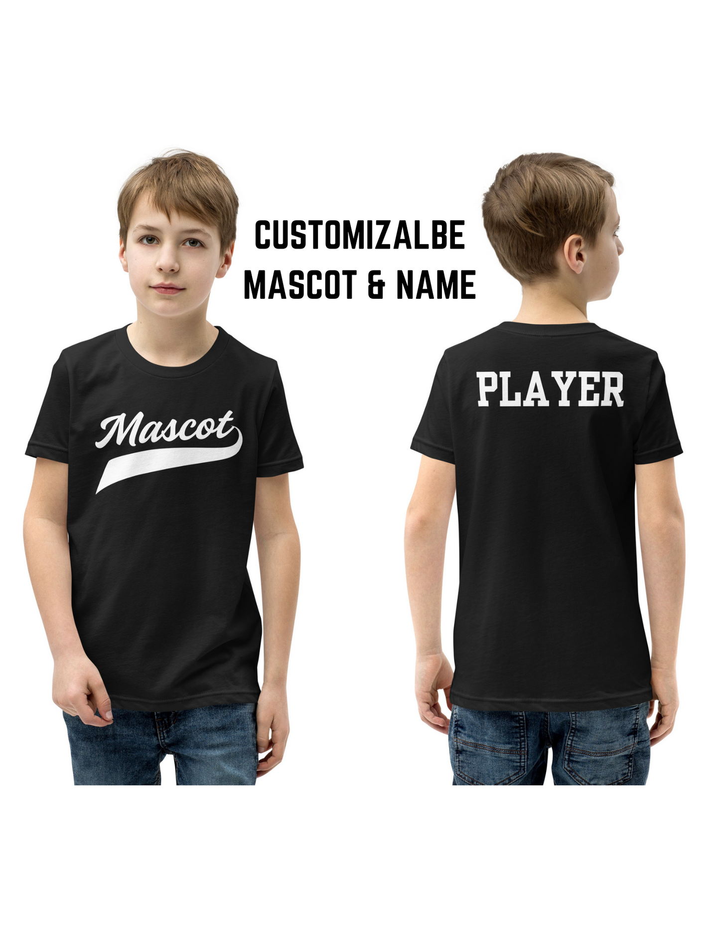 Classic Baseball Shirt | Custom Mascot | Player Name on Back | YOUTH Unisex Sizing