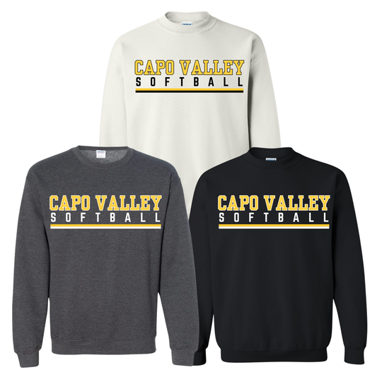 Capo Valley Softball Crewneck Sweatshirt | Design 1 | Adult Unisex Sizing