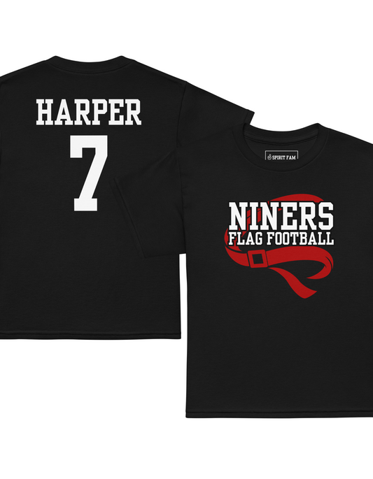 Niners Flag Football Shirt | Flag Belt Front | Custom Name Back | YOUTH Unisex Sizing