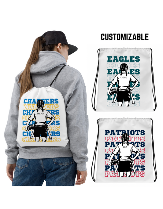 Girls Flag Football Drawstring Bag | Customizable Name and Team Colors