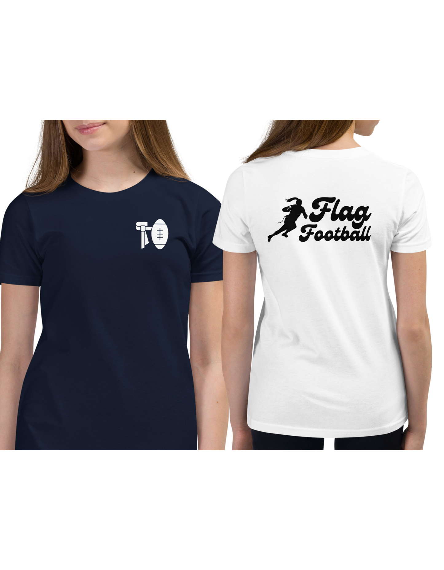 Girls Flag Football Shirt | Retro Font Back Design | Youth Unisex Tee