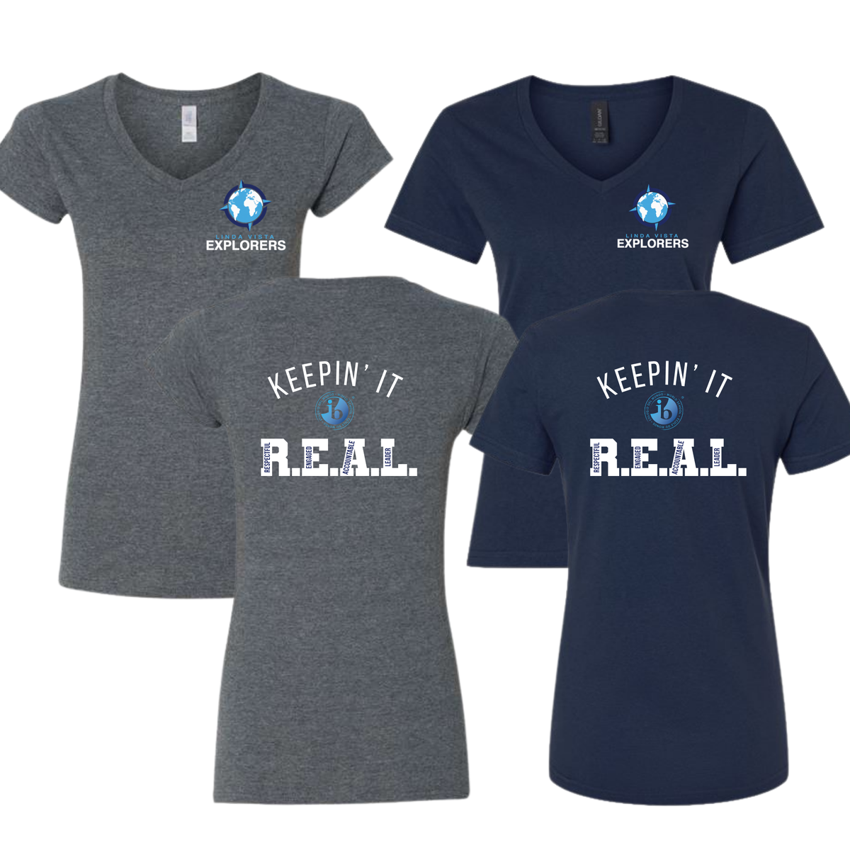 Linda Vista V-Neck Shirt | Logo Design Front and Back | Women's Sizing