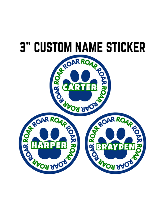 Melinda Heights 3x3 Round Sticker | ROAR Circle with Custom Name