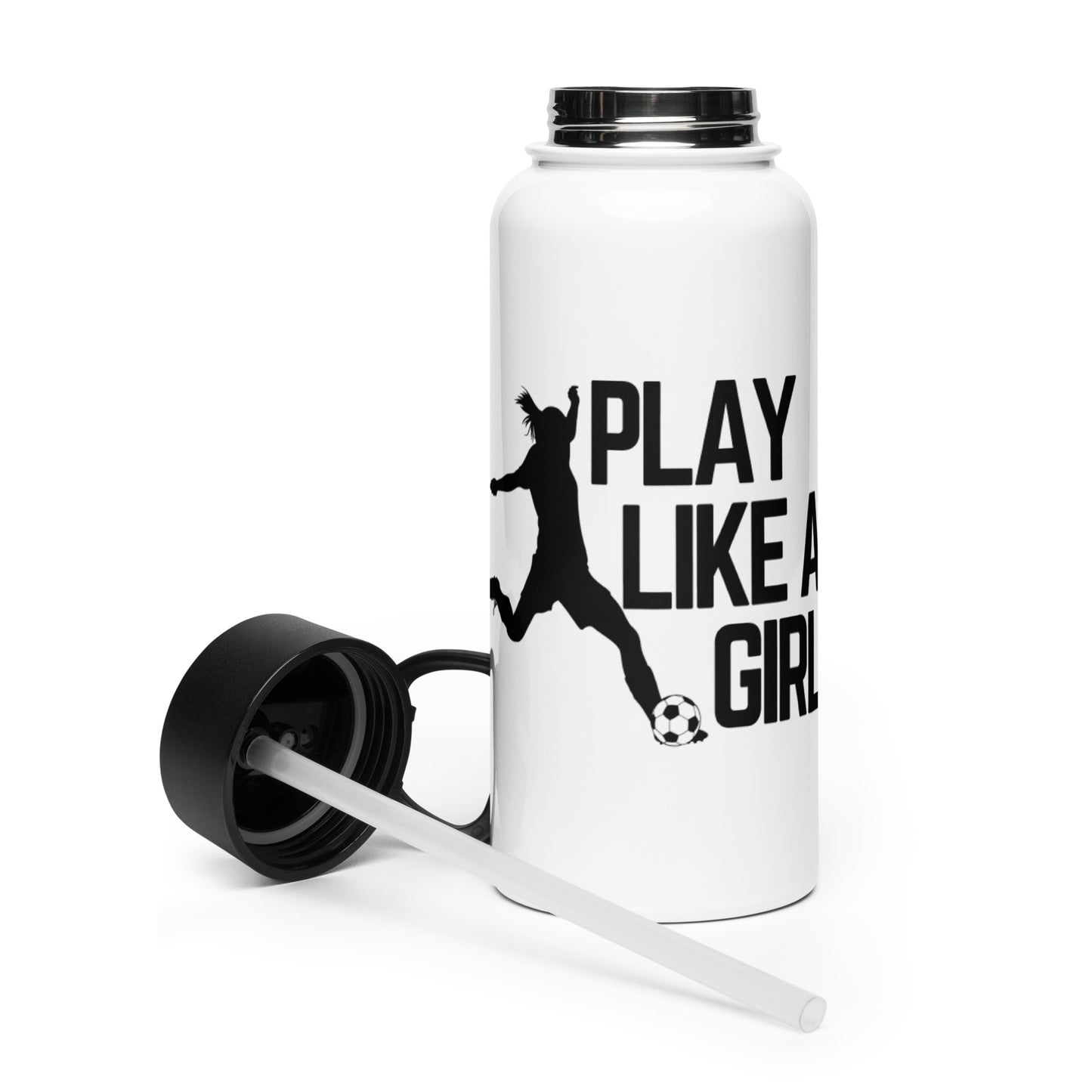 Play Like A Girl Water Bottle | SOCCER | Stainless Steel with Foldable Straw